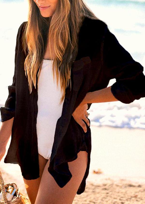 Diy Black Button Long Sleeve Shirt Tops