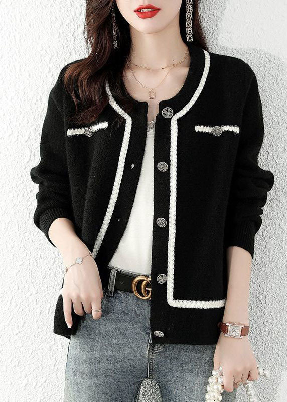 Diy Black Button Woolen Winter Knit Coat