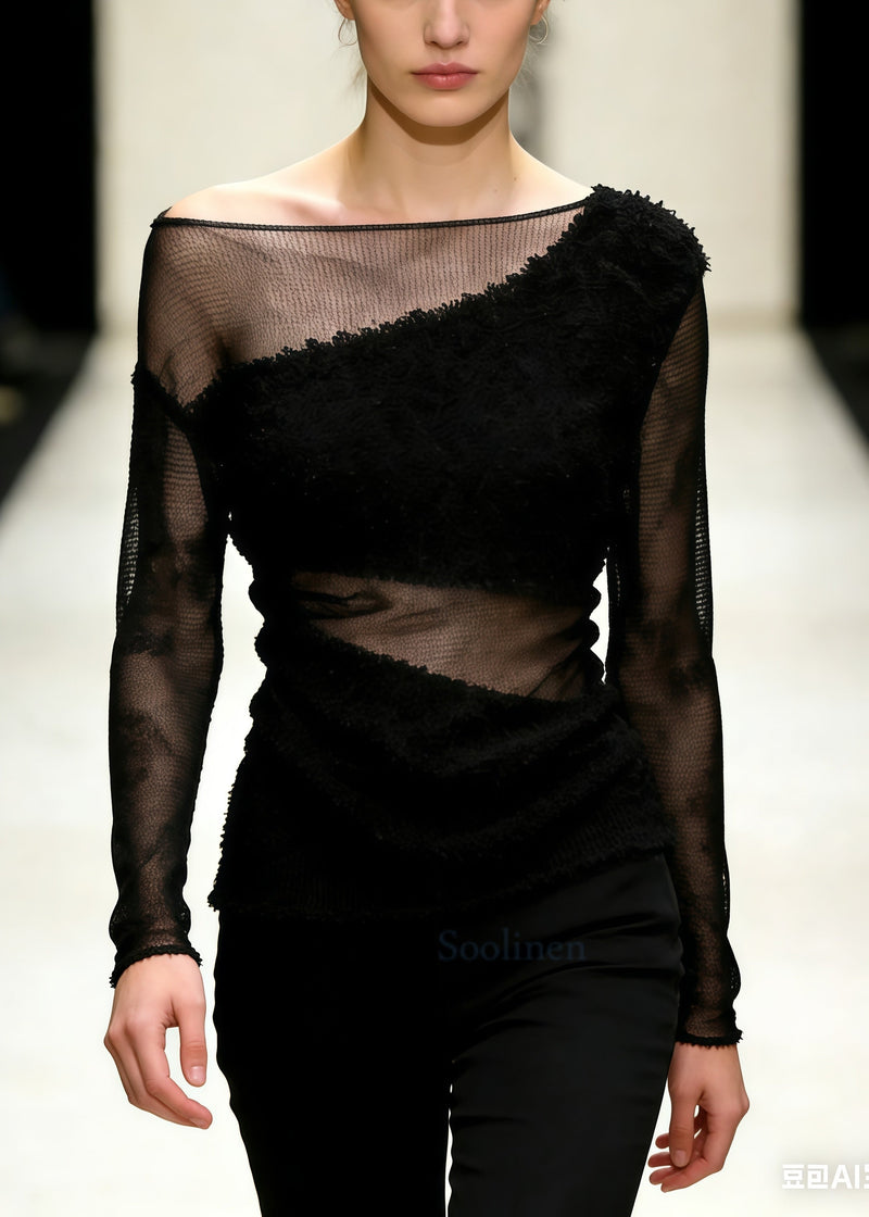 Diy Black Cold Shoulder Patchwork Tulle Tops Summer