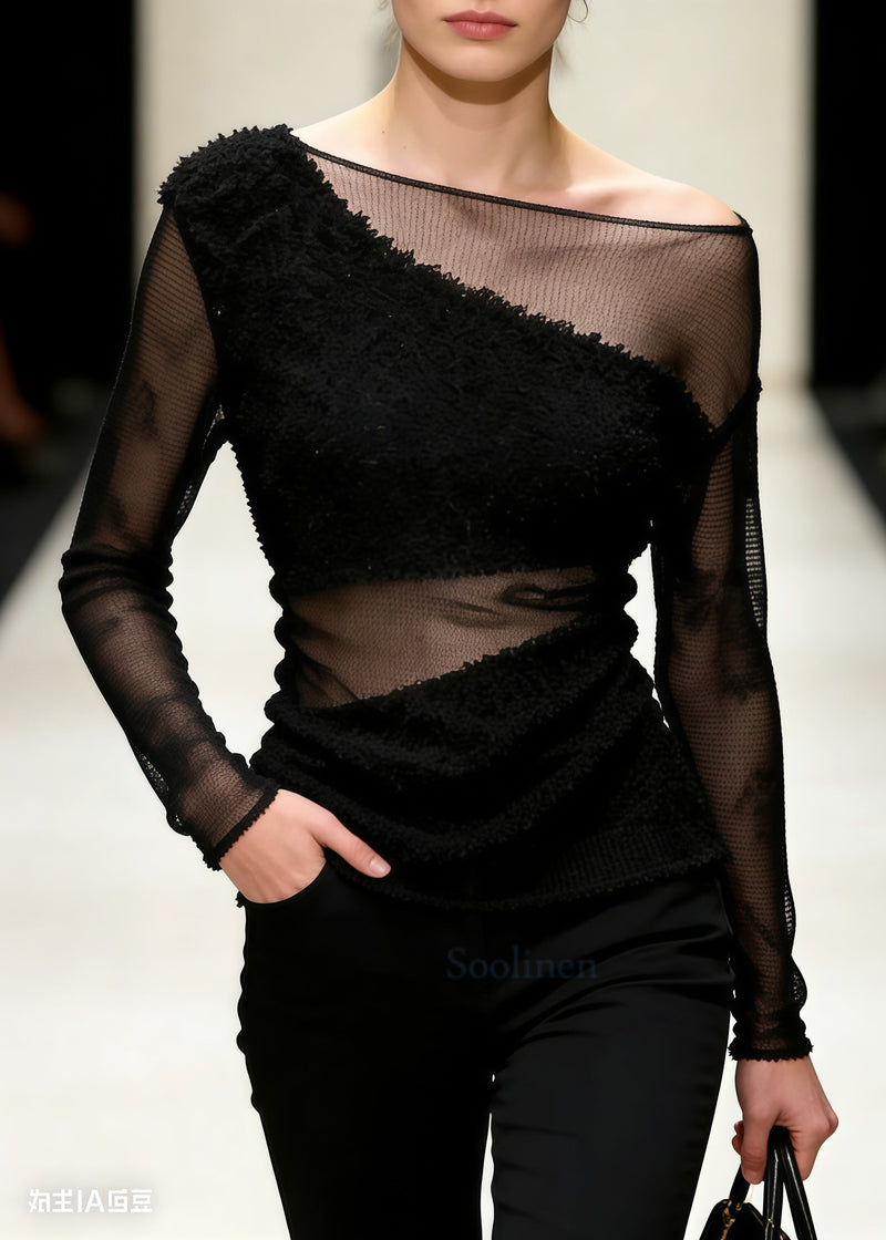 Diy Black Cold Shoulder Patchwork Tulle Tops Summer
