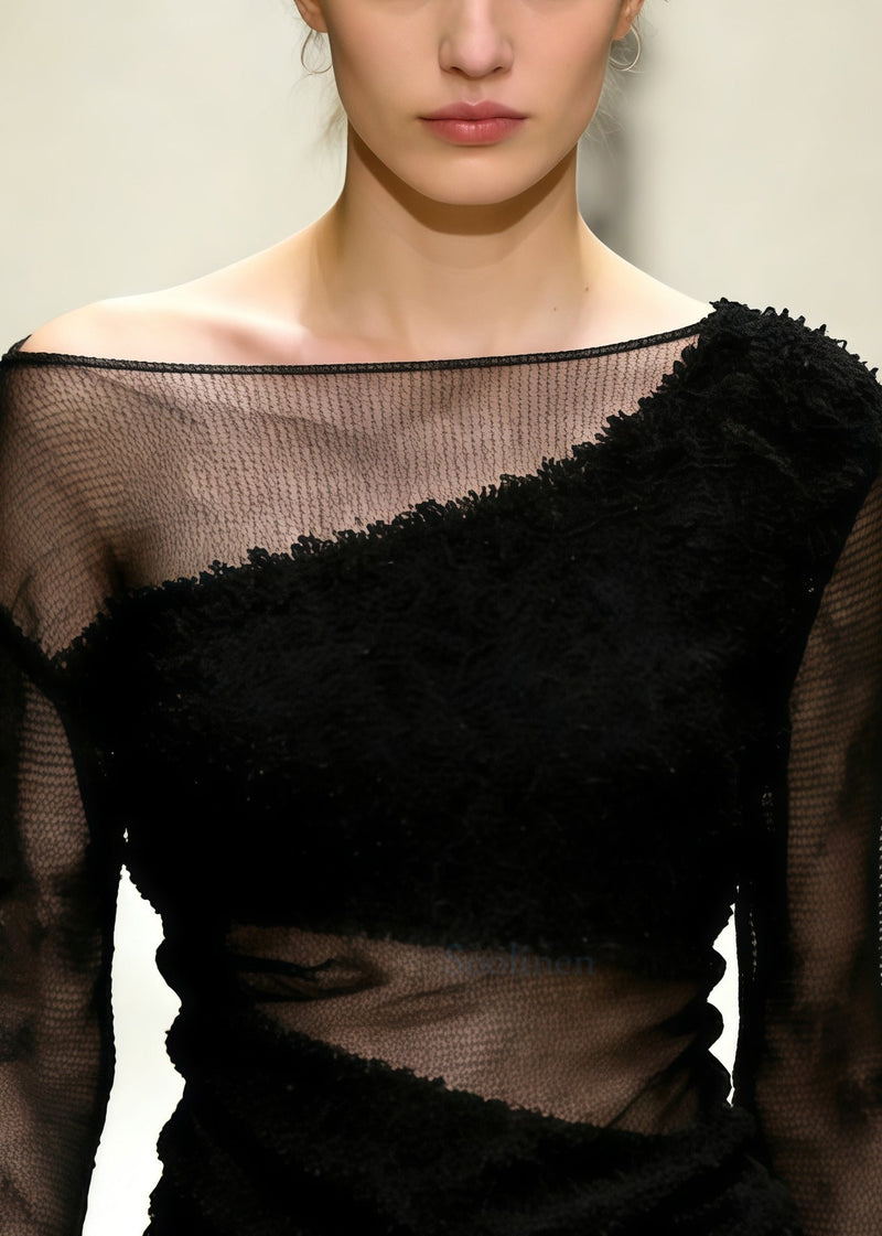 Diy Black Cold Shoulder Patchwork Tulle Tops Summer