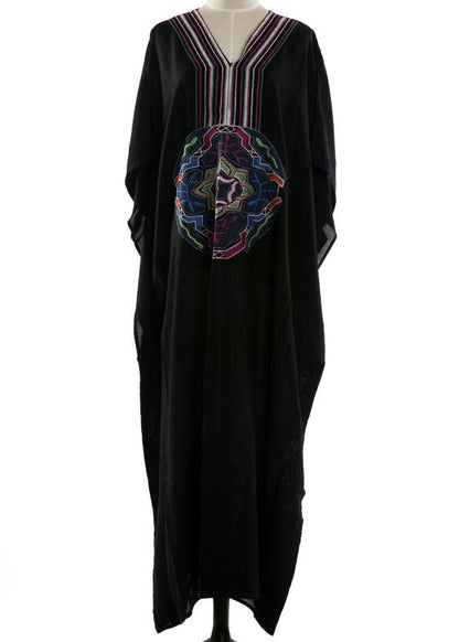 Diy Black Embroideried Batwing Sleeve Beach Gown Party Dress Summer