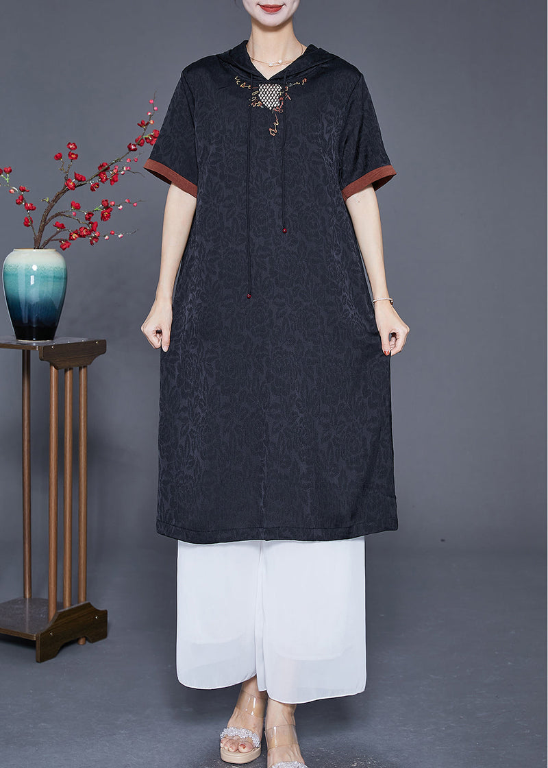 Diy Black Embroideried Hollow Out Silk Vacation Dresses Summer