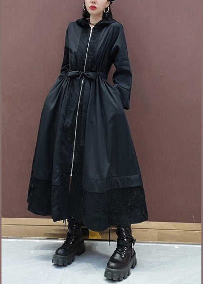 Diy Black Embroidery Tunic Coats Inspiration Hooded Spring Coat