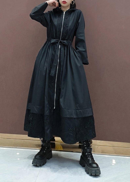 Diy Black Embroidery Tunic Coats Inspiration Hooded Spring Coat