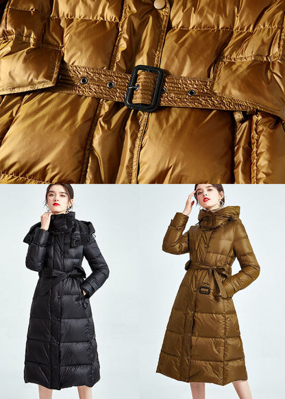 Diy Black Hooded Lengthen Duck Down Cinch Coats Winter