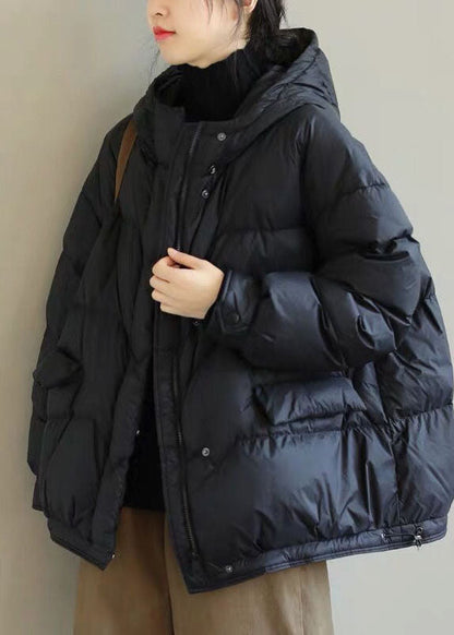 Diy Black Hooded Zip Up Drawstring Duck Down Down Coat Winter
