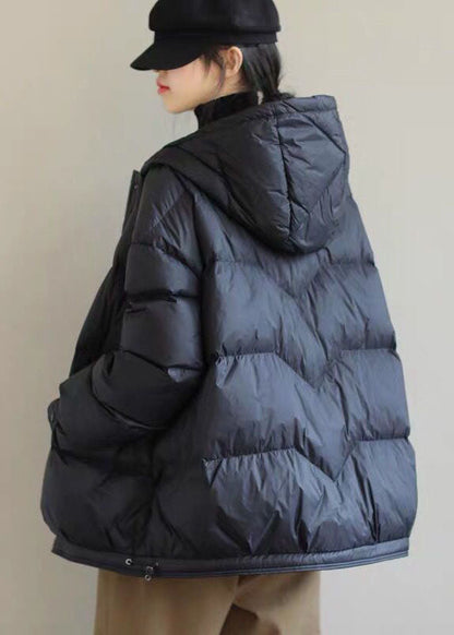 Diy Black Hooded Zip Up Drawstring Duck Down Down Coat Winter