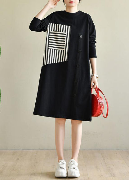 Diy Black O Neck Collar Cotton Pockets Spring Maxi Dresses