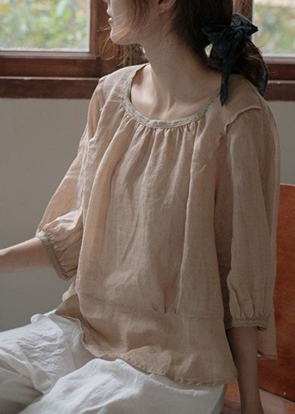 Diy Black O Neck Patchwork Back Side Open Linen Shirt Top Summer