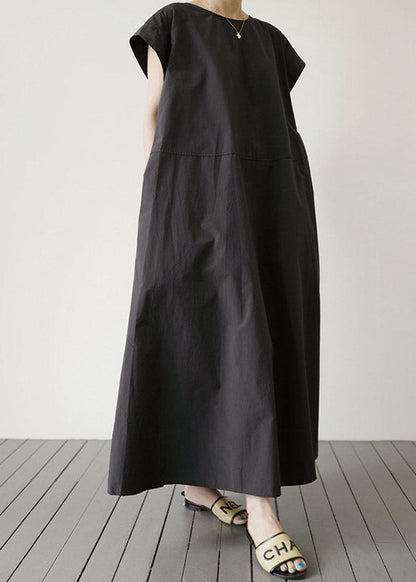 Diy Black O-neck Patchwork Maxi Dress Short Sleeve