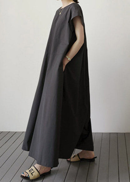Diy Black O-neck Patchwork Maxi Dress Short Sleeve
