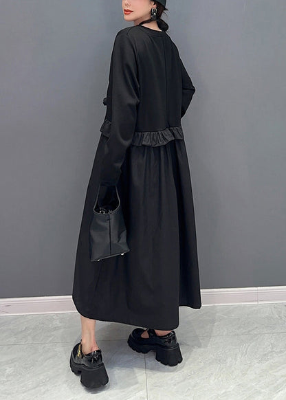 Diy Black Oversized Patchwork Ruffled Cotton Dress Spring