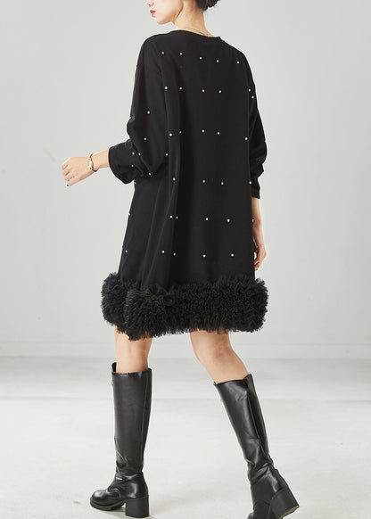 Diy Black Oversized Patchwork Ruffled Cotton Sweatshirt Dress Spring