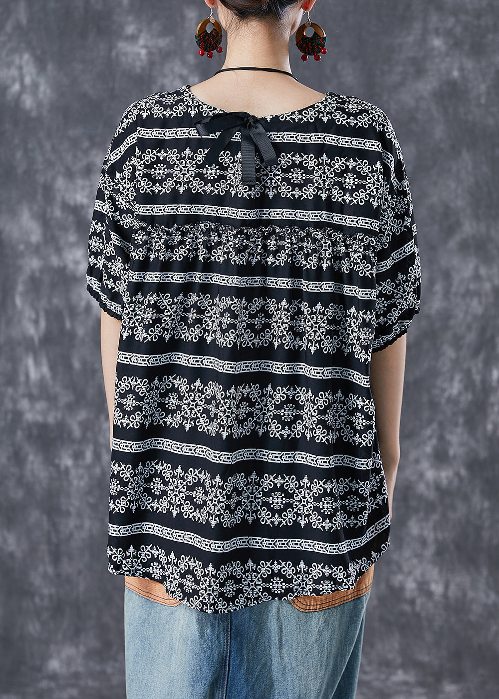 Diy Black Oversized Print Chiffon Top Summer