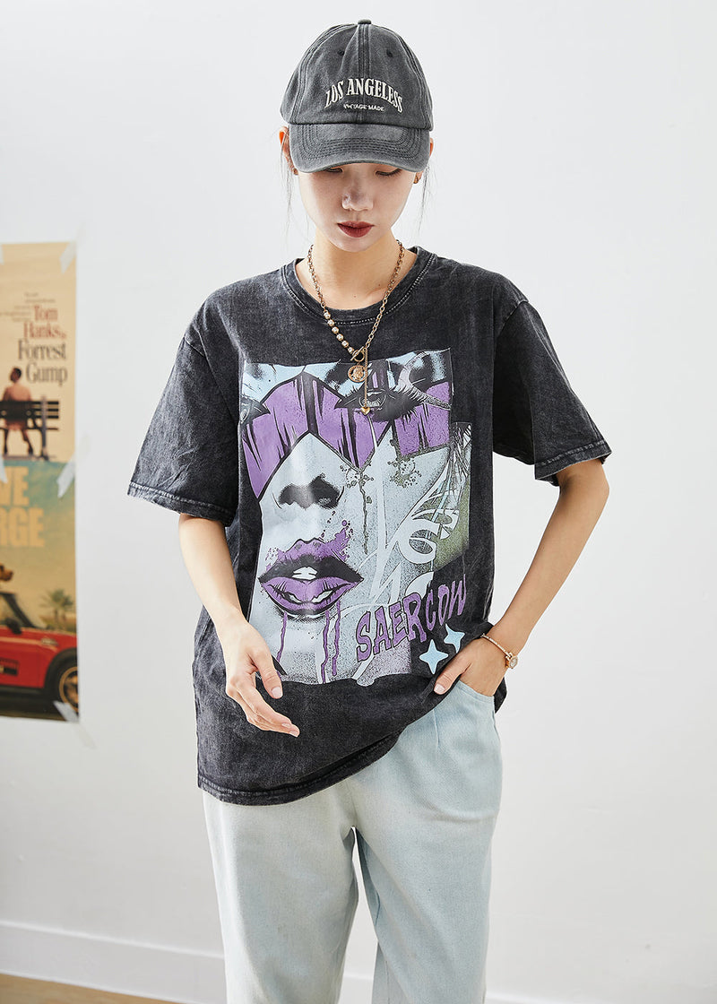 Diy Black Oversized Print Cotton Sweatshirts Tops Summer
