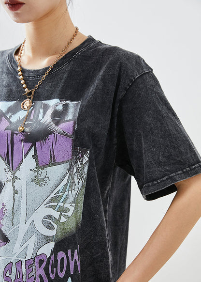 Diy Black Oversized Print Cotton Sweatshirts Tops Summer