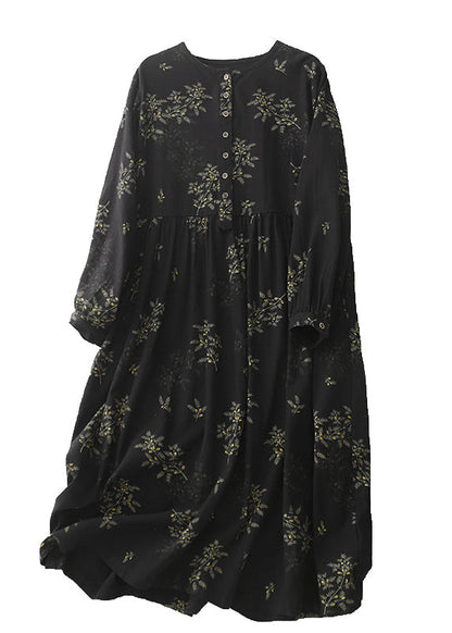 Diy Black Oversized Print Linen Maxi Dresses Spring