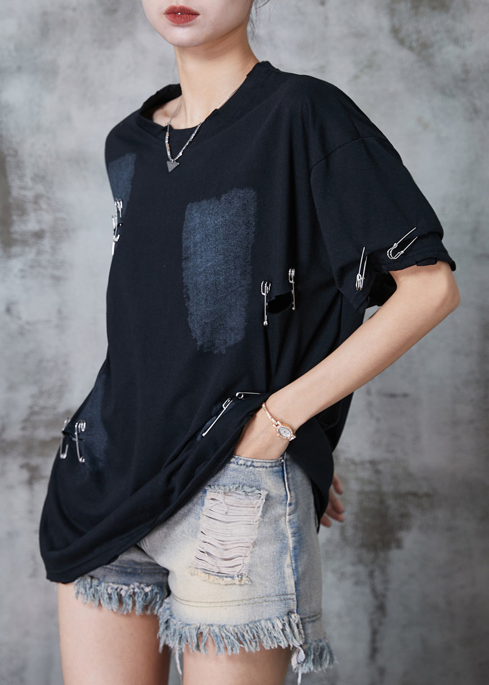Diy Black Oversized Tie Dye Cotton Ripped Tanks Summer
