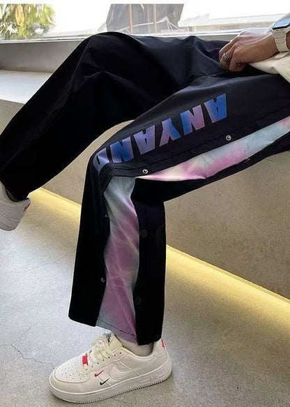 Diy Black Pockets Graphic Patchwork Cotton Pants Summer