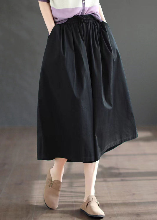 Diy Black Pockets Patchwork Cotton Wide Leg Crop Pants Summer
