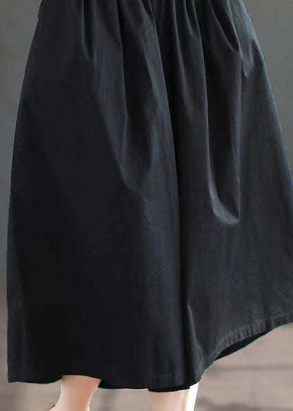 Diy Black Pockets Patchwork Cotton Wide Leg Crop Pants Summer