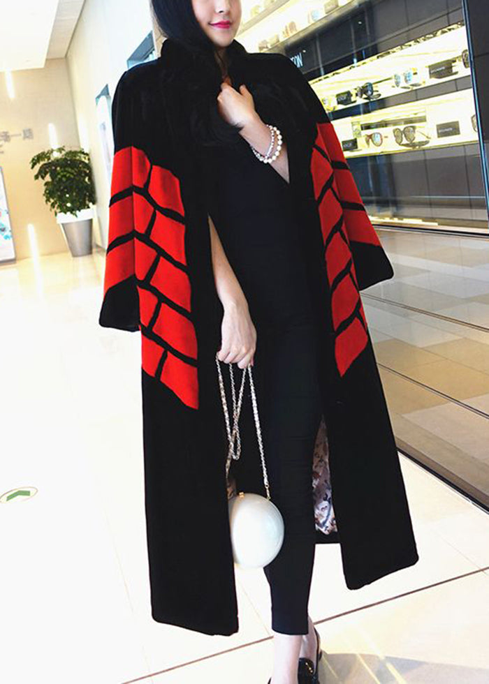 Diy Black Red Patchwork Fuzzy Fur Fluffy Jackets Winter