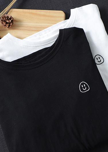 DIY Black Smiling Face Tunic Top O Neck Box Spring Top
