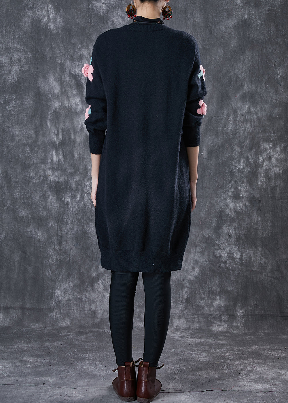Diy Black Stereoscopic Knit Cardigan Spring