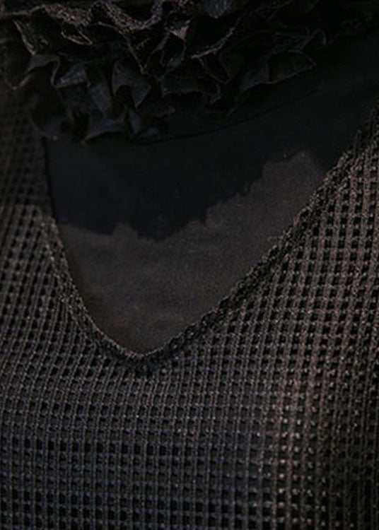 Diy Black Turtle Neck Organza Lace Vacation Dress Spring