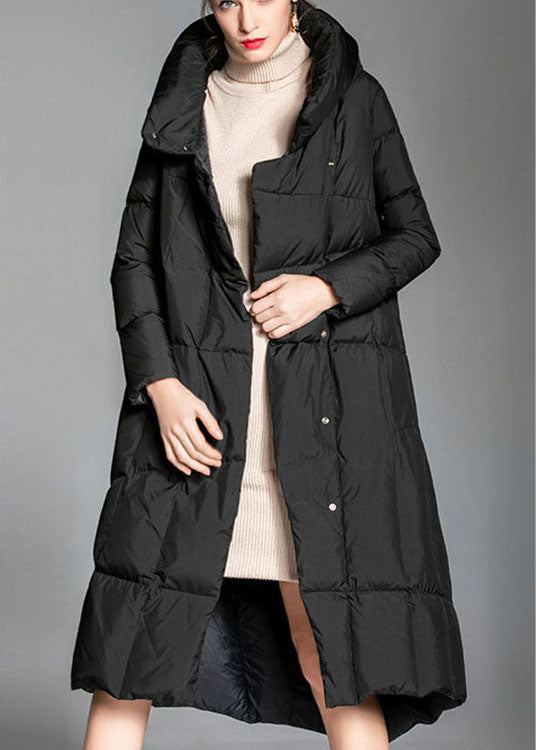 Diy Black Turtleneck Button Asymmetrical Winter Duck Down Coat