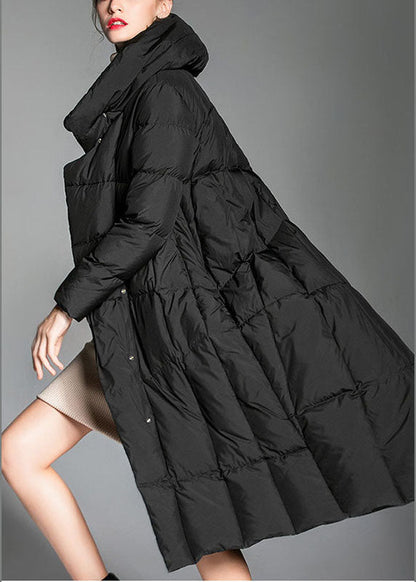 Diy Black Turtleneck Button Asymmetrical Winter Duck Down Coat
