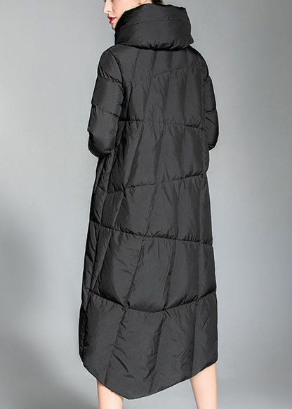 Diy Black Turtleneck Button Asymmetrical Winter Duck Down Coat