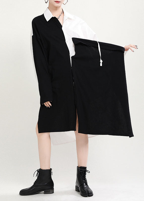 Diy Black White Asymmetrical Patchwork Ruffled Cotton Vacation Dresses Fall