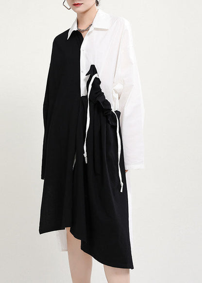 Diy Black White Asymmetrical Patchwork Ruffled Cotton Vacation Dresses Fall