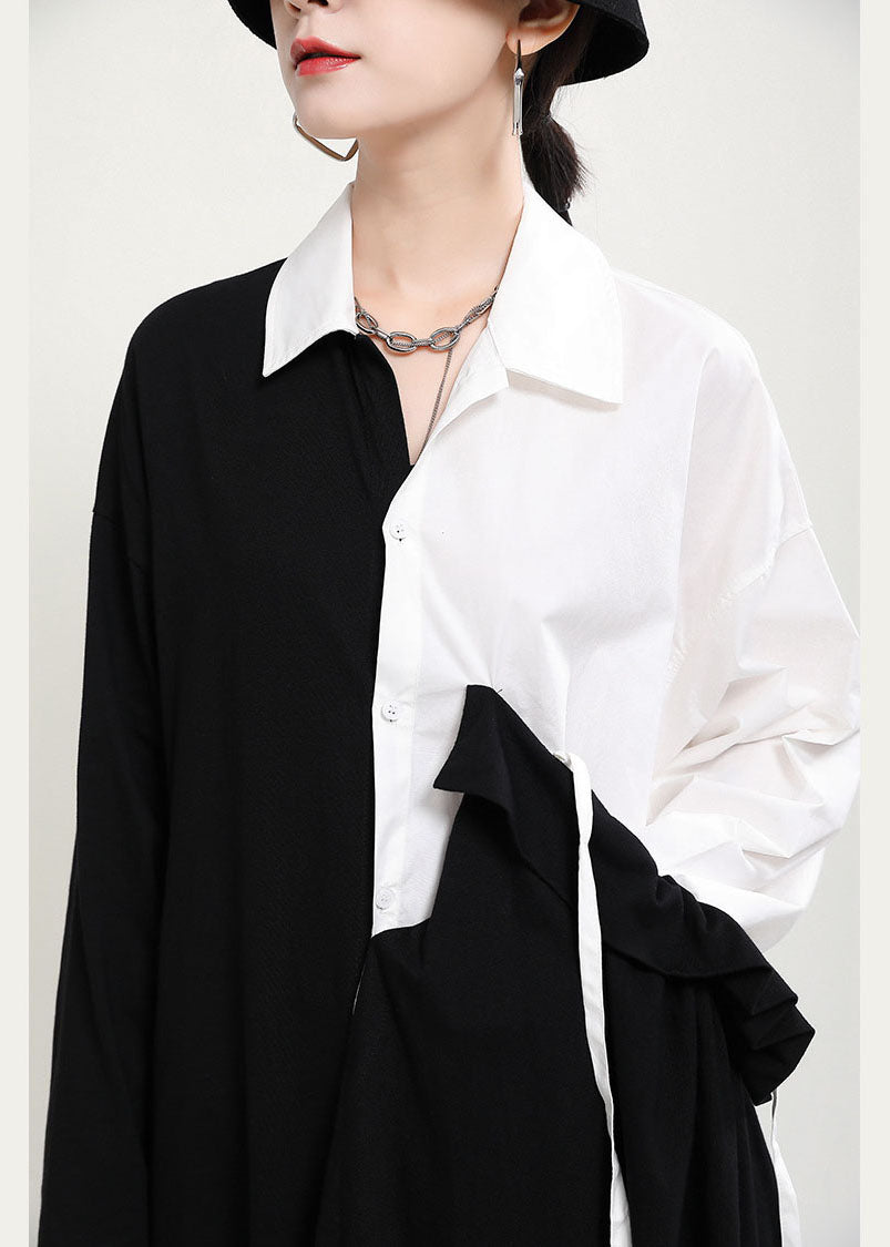 Diy Black White Asymmetrical Patchwork Ruffled Cotton Vacation Dresses Fall
