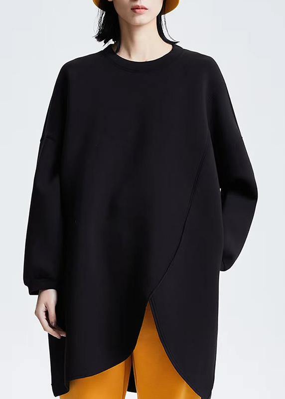 Diy Black Cotton Blouse Asymmetrical Design Dresses Loose Shirts