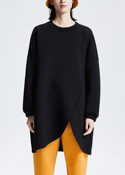 Diy Black Cotton Blouse Asymmetrical Design Dresses Loose Shirts