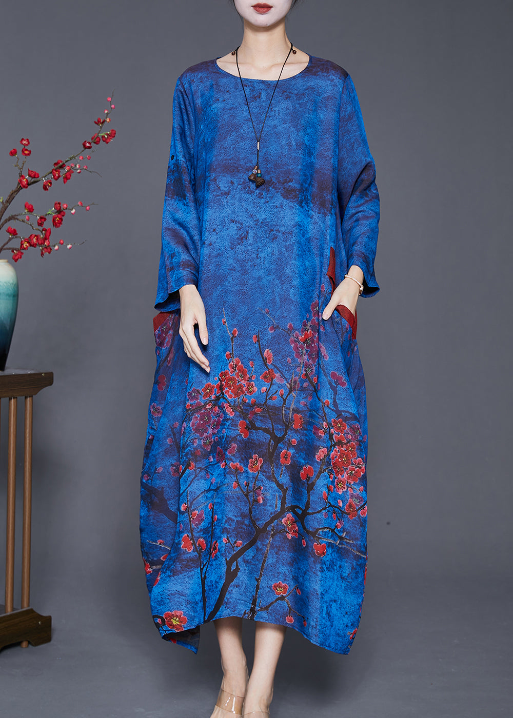 Diy Blue Oversized Tie Dye Silk Maxi Dresses Fall