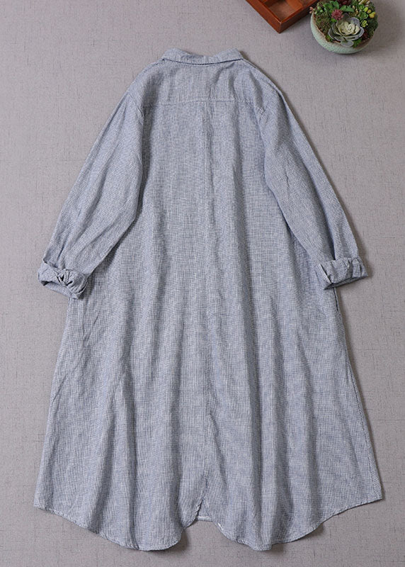 Diy Blue Peter Pan Collar Button Cotton Vacation Dresses Long Sleeve