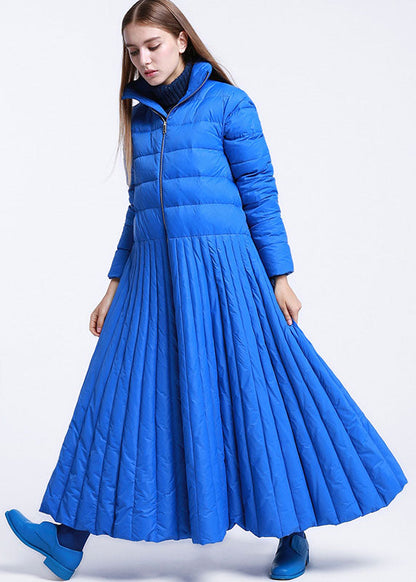 Diy Blue Stand Collar Zippered Winter Down Coat