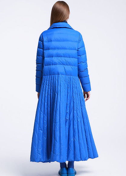 Diy Blue Stand Collar Zippered Winter Down Coat