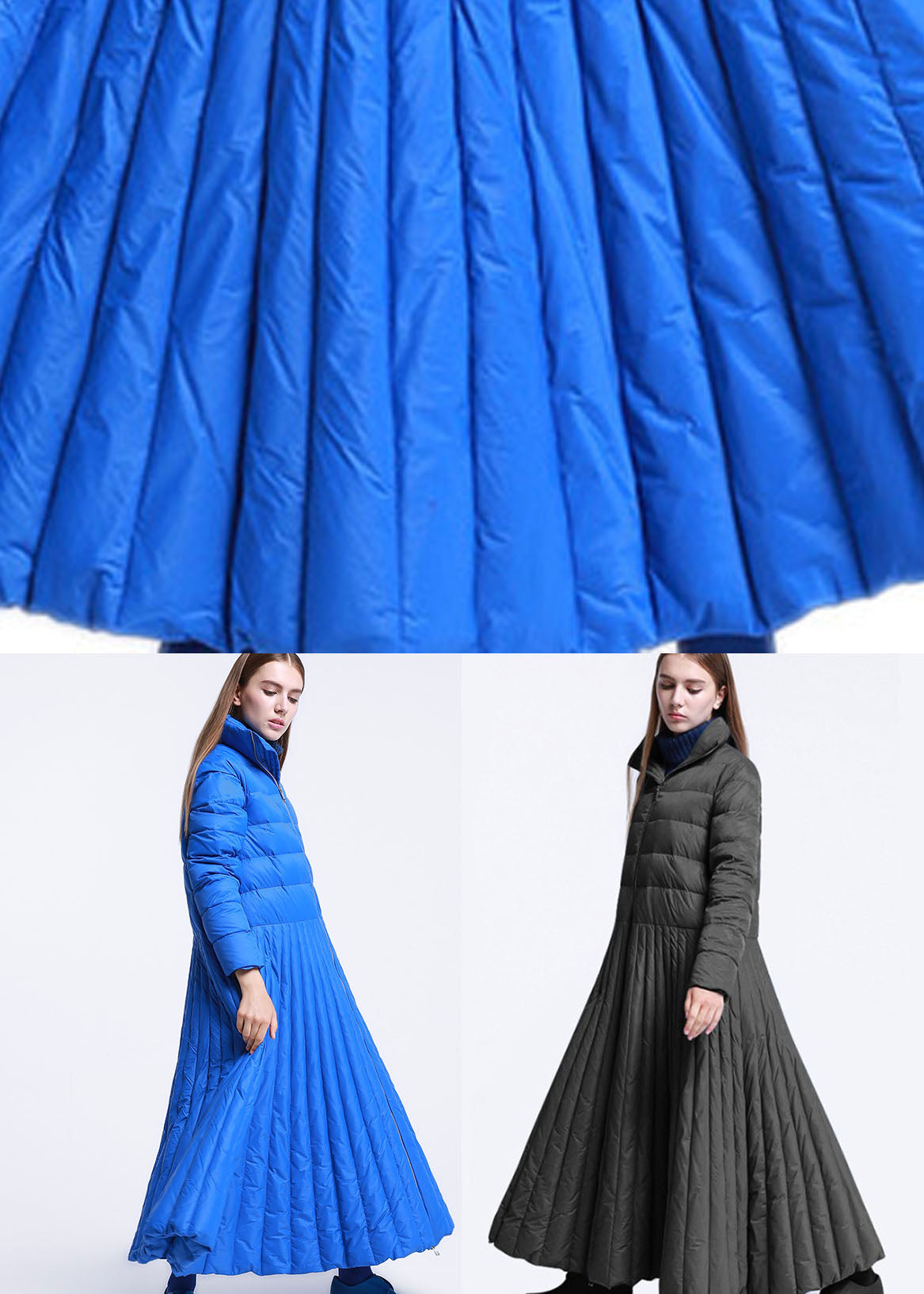 Diy Blue Stand Collar Zippered Winter Down Coat