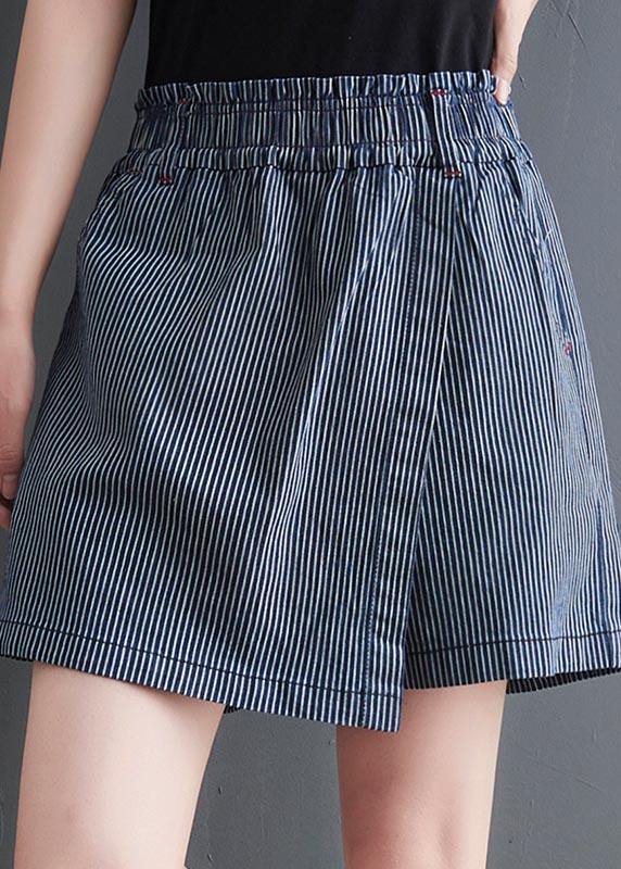 Diy Blue Striped Wide Leg Hot Pants Summer