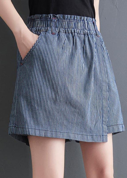 Diy Blue Striped Wide Leg Hot Pants Summer