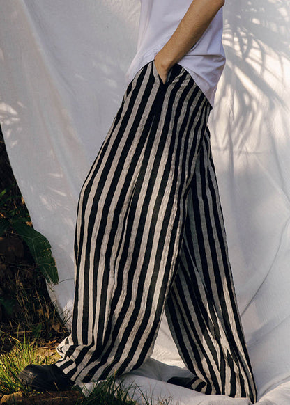 Diy Brown Oversized Striped Cotton Pants Spring