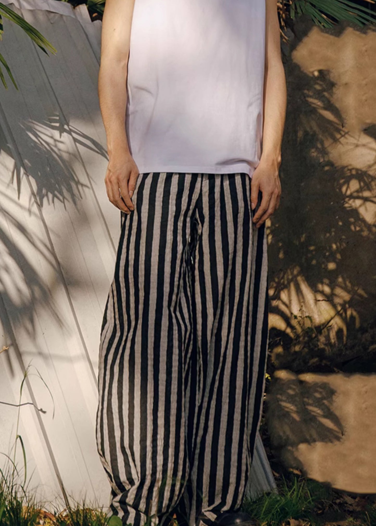 Diy Brown Oversized Striped Cotton Pants Spring