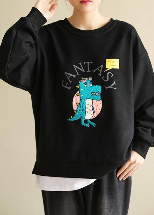 DIY Cartoon print cotton spring tunics for women pattern black blouse