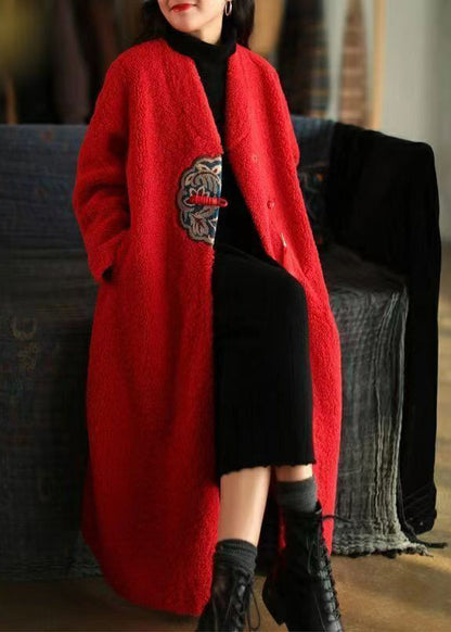 Diy Chocolate Embroidered Tasseled Faux Fur Trench Winter