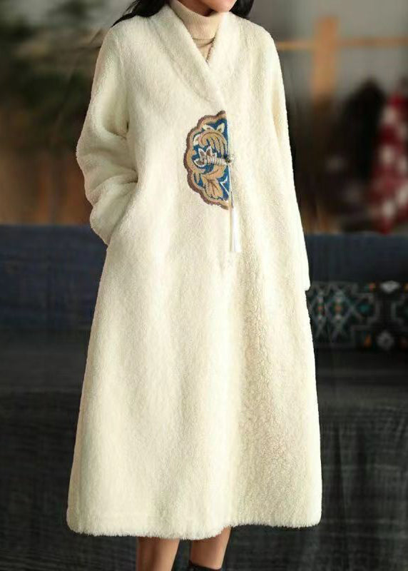 Diy Chocolate Embroidered Tasseled Faux Fur Trench Winter